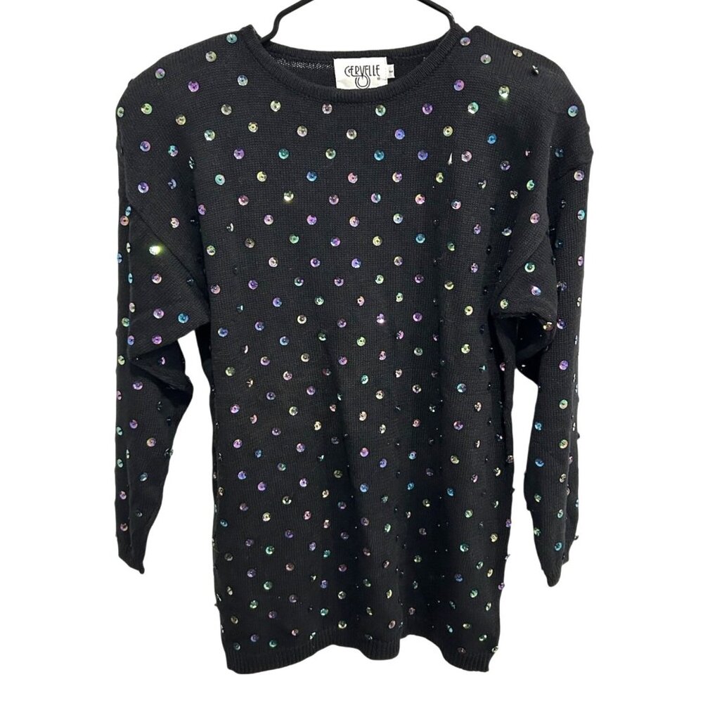 Cervelle Black Sweater With Colorful Sequins Design Sz Medium